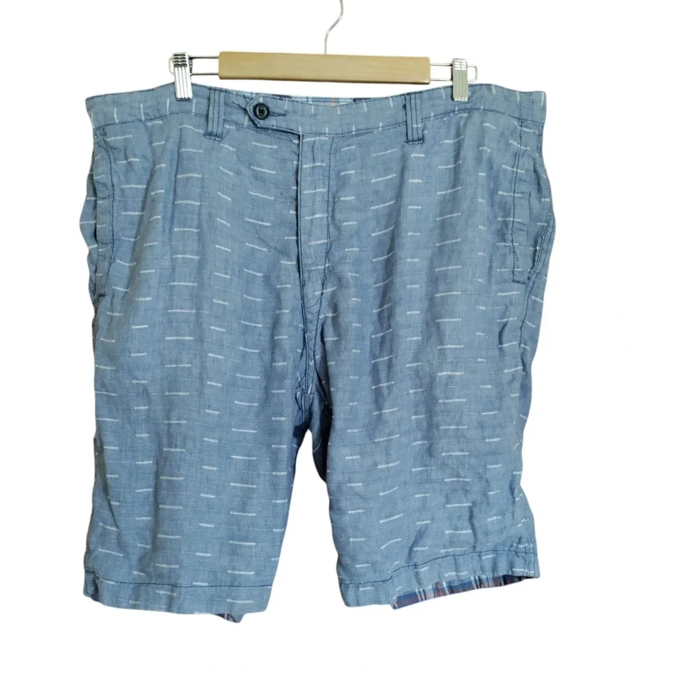 Tommy‎ Bahama Shorts Mens 38 Blue Reversible Linen Plaid Outdoors Beach Relax